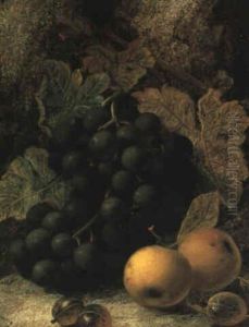 Still Life With Primulas And Violets With A Bird's Nest by Oliver Clare