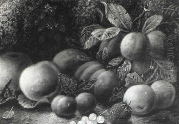 Plumbs, Peaches, Apples, Greengages, White Currants And A Strawberry On A Mossy Bank - view 1