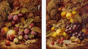 Still Life With Peaches, Plums, Whitecurrants And Astrawberry & Still Life With Apples And Grapes... by Oliver Clare