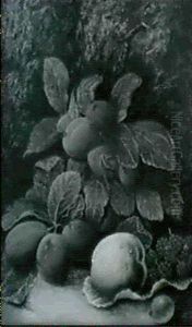 Still Life Of Victoria Plums, Rasperries, A Gooseberry And A Peach