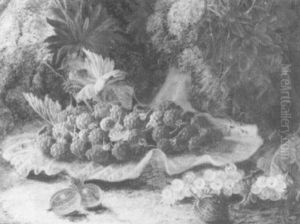 Raspberries By A Strawberry, Whitecurrants And Gooseberries On A Mossy Bank Raspberries By A Strawberry, Whitecurrants And Gooseberries On A Mossy Bank
