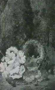 Primulas And A Bird's Nest by Oliver Clare