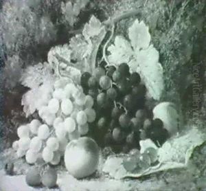 Still Life With Grapes, Strawberries And Peaches Against A Mossy Background by Oliver Clare