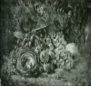 Still Life With Grapes, Peaches, Plums And A Birds Nest