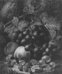 Still Life Of Grapes, Peaches,raspberries, Gooseberries And An Apple by Oliver Clare