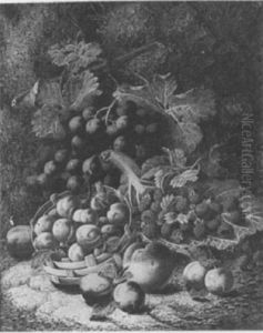 Still Life Of Grapes, Plums Raspberries And A Peach