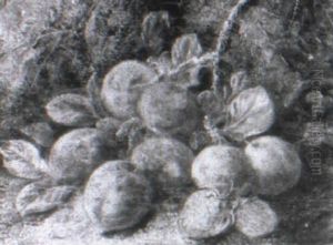 Still Life Of Plums And Strawberries by Oliver Clare
