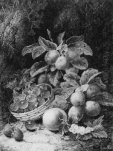 A Still Life Of Plums, Gooseberries, Strawberries And A Peach