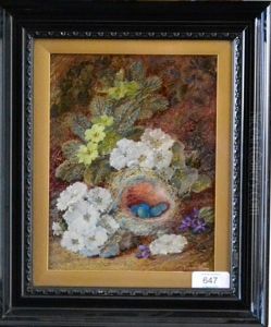 Still Life Of A Bird's Nest And Flowers On A Bank Still Life Of A Bird's Nest And Flowers On A Bank