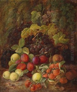 Waldbodenstillleben Mit Fruchten Bzw. Mit Blumen Und Vogelnest