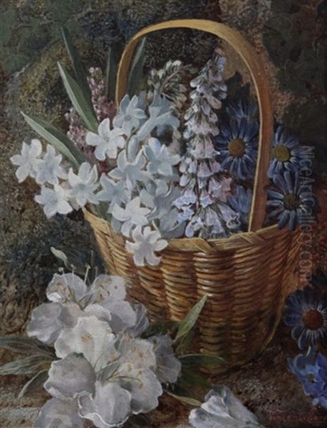 Still Lifes Of Flowers In A Basket And Grapes In A Mossy Bough (pair) - view 1