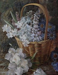 Still Lifes Of Flowers In A Basket And Grapes In A Mossy Bough (pair) by Vincent Clare