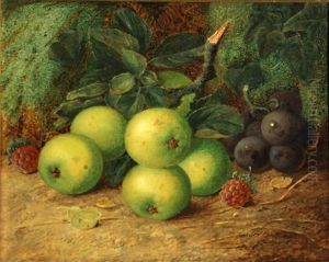 Apples, Plums And Raspberries On A Mossy Bank Apples, Plums And Raspberries On A Mossy Bank