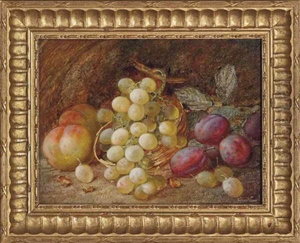 Grapes, Peaches And Plums On A Mossy Bank - view 1