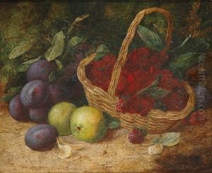 Still Life With Plums And Raspberries by Vincent Clare