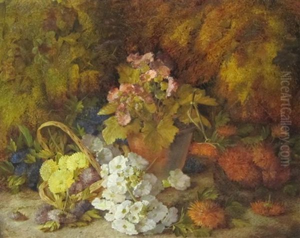 A Still Life Of Flowers In A Basket On A Mossy Bank - view 1