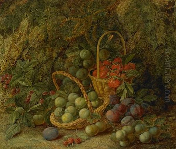 A Still Life With Strawberries In A Basket On A Mossy Bank (+ Still Life; Pair) - view 1