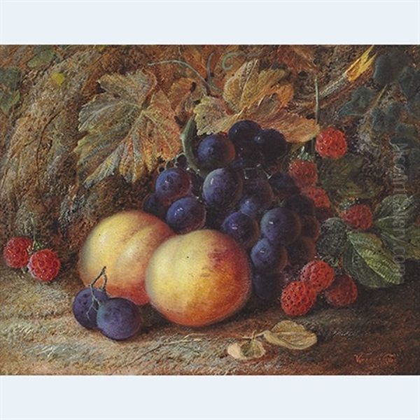 Grapes, Raspberries And Peaches On A Mossy Bank - view 1