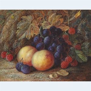 Grapes, Raspberries And Peaches On A Mossy Bank by Vincent Clare