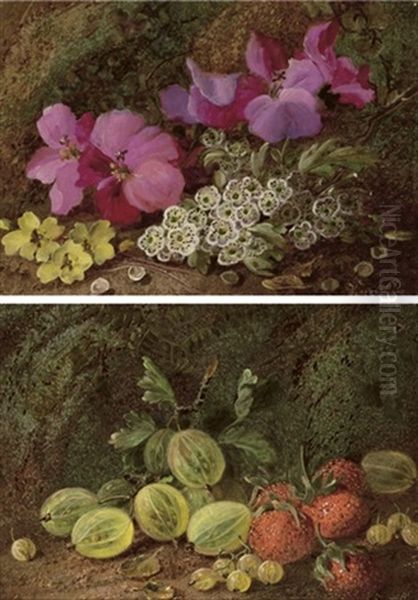 Primroses, Azaleas And May Blossom (+ Gooseberries And Strawberries; Pair) - view 1