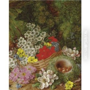 Still Life With A Basket Of Flowers (+ Still Life With A Basket Of Fruit; Pair) by Vincent Clare