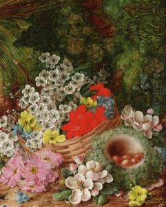 Still Life With A Basket Of Flowers (+ Still Life With A Basket Of Fruit; Pair) by Vincent Clare