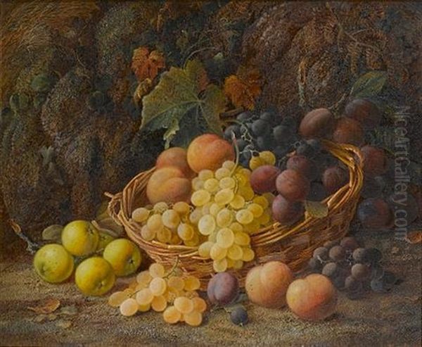 Still Life Of Mixed Fruit In A Basket, On A Mossy Bank - view 1