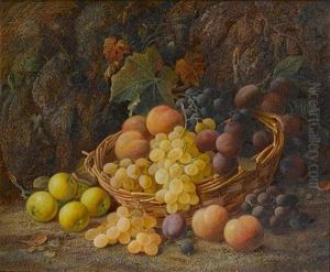 Still Life Of Mixed Fruit In A Basket, On A Mossy Bank