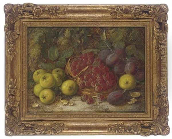 Apples, Plums And Raspberries On A Mossy Bank - view 1
