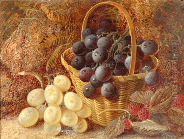 Still Life With Blue And Yellow Grapes In A Woven Basket - view 1