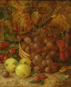 A Still Life Of Grapes, Apples, Plums And Raspberries On A Bank by Vincent Clare