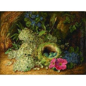 A Still Life With Flowers And A Bird's Nest On A Mossy Bank by Vincent Clare