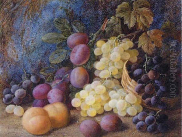 A Still Life Of Grapes, Plums And Peaches On A Mossy Bank - view 1