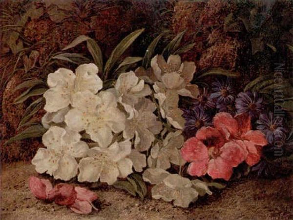 Stilleben Med Blommor Pa Mossig Hall - view 1