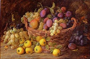 Apples, Plums, Quinces And Grapes In A Basket On A Mossy Bank Apples, Plums, Quinces And Grapes In A Basket On A Mossy Bank