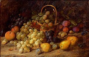 Pears, Grapes, Greengages, Plums And Peaches In A Hooped Basket On A Mossy Bank thumbnail