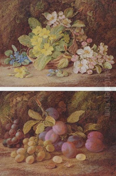 Primroses, Apple Blossom, And A Wicker Basket, On A Mossy Bank - view 1