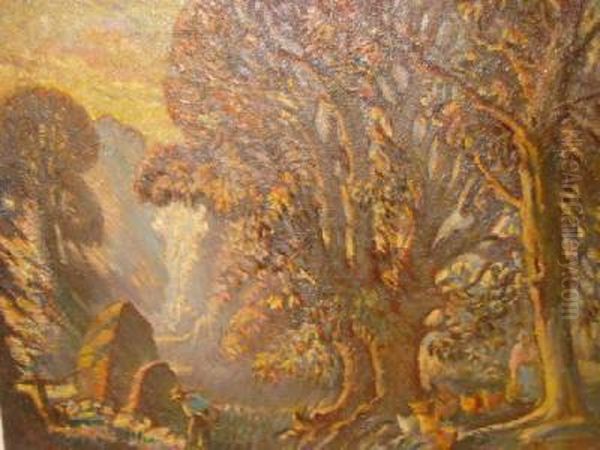 Woodland Scene With Figures And Chickens - view 1