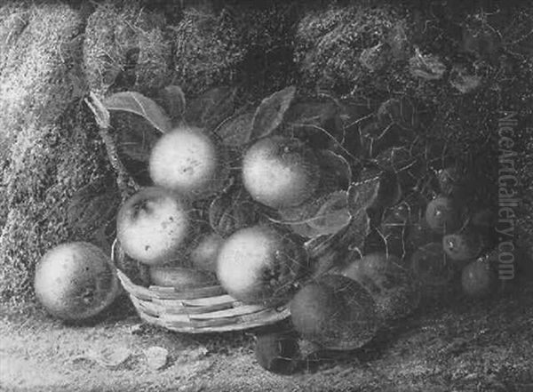 Still Life Of Fruit In A Basket On A Mossy Bank - view 1