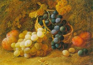 Still Life With A Basket Of Grapes, Apples And Plums (still Life With Grapes, Plums And Peaches; Pair) by Vincent Clare