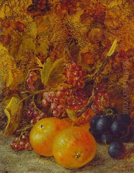 Apples, Raspberries And Grapes On A Mossy Bank - view 1