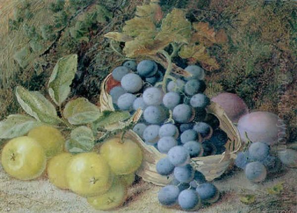 Still Life Of Grapes, Apples And Plums On A Mossy Bank - view 1