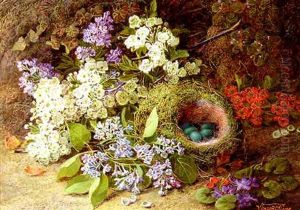 Wild Spring Flowers And A Bird's Nest On A Mossy Bank by Vincent Clare