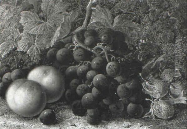 Grapes, Peaches And Strawberries On A Mossy Bank - view 1