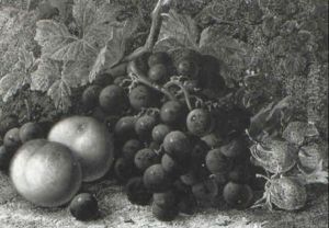 Grapes, Peaches And Strawberries On A Mossy Bank