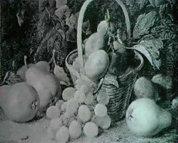 Still Life Of Grapes, Peaches And Plums On A Mossy Bank - view 1