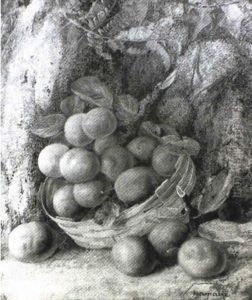 Still Life Of Plums In A Basket