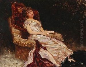 A Young Woman Sitting In A Armchair by Georges Jules Victor Clarin