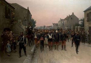 Prisonniers Francais De Toutes Armes, Escortes Par Des Prussiens, Traversant Une Ville Francaise Vers 1870/1871 by Antoine Gabriel Gaston Claris