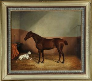 Pferd Mit Dalmatiner Im Stall by Albert Clark